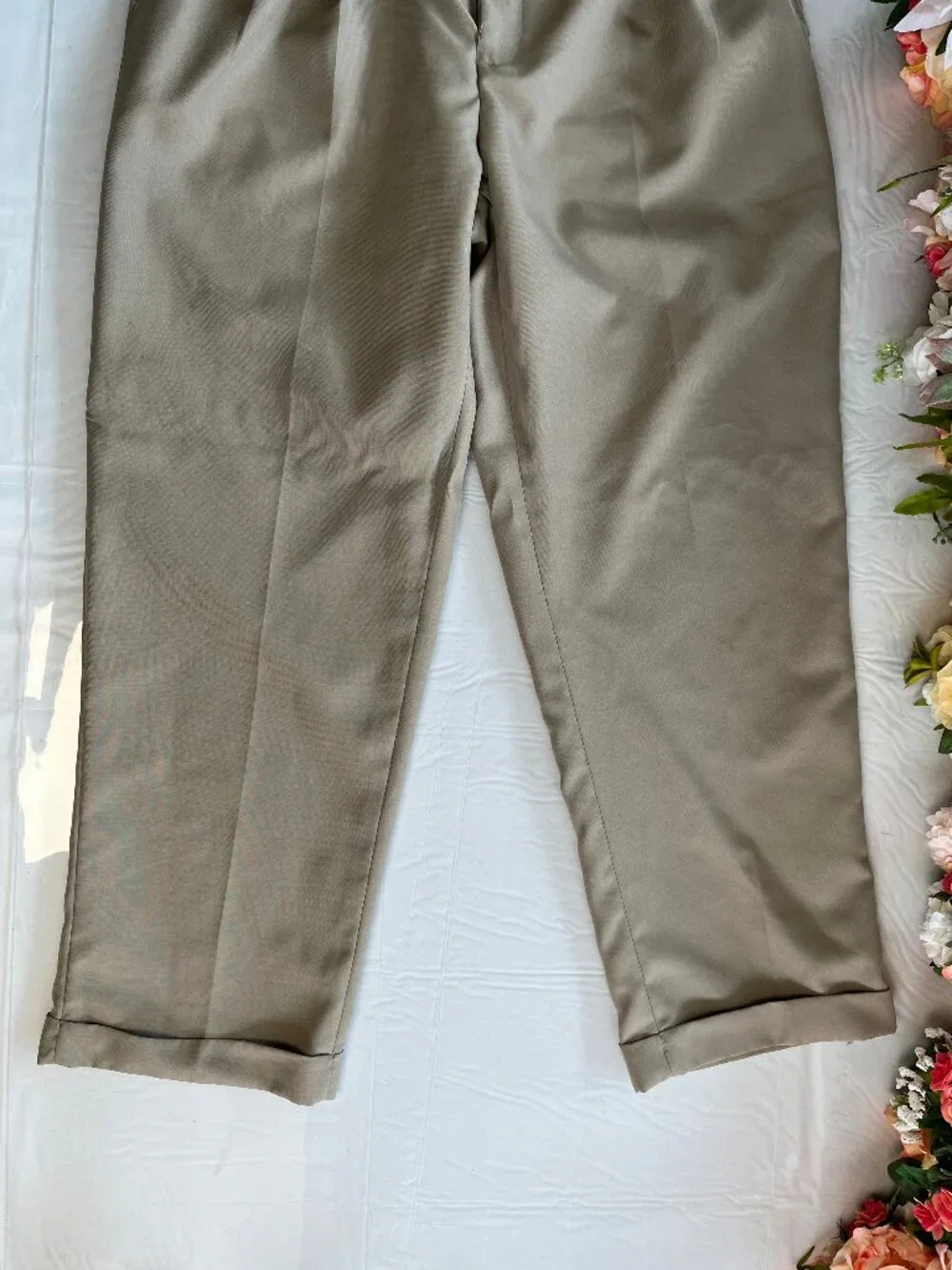 Bocaccio Uomo 100% Dacron Dress Pants Tan Flat Front Cuffed Hem Men’s 36x30